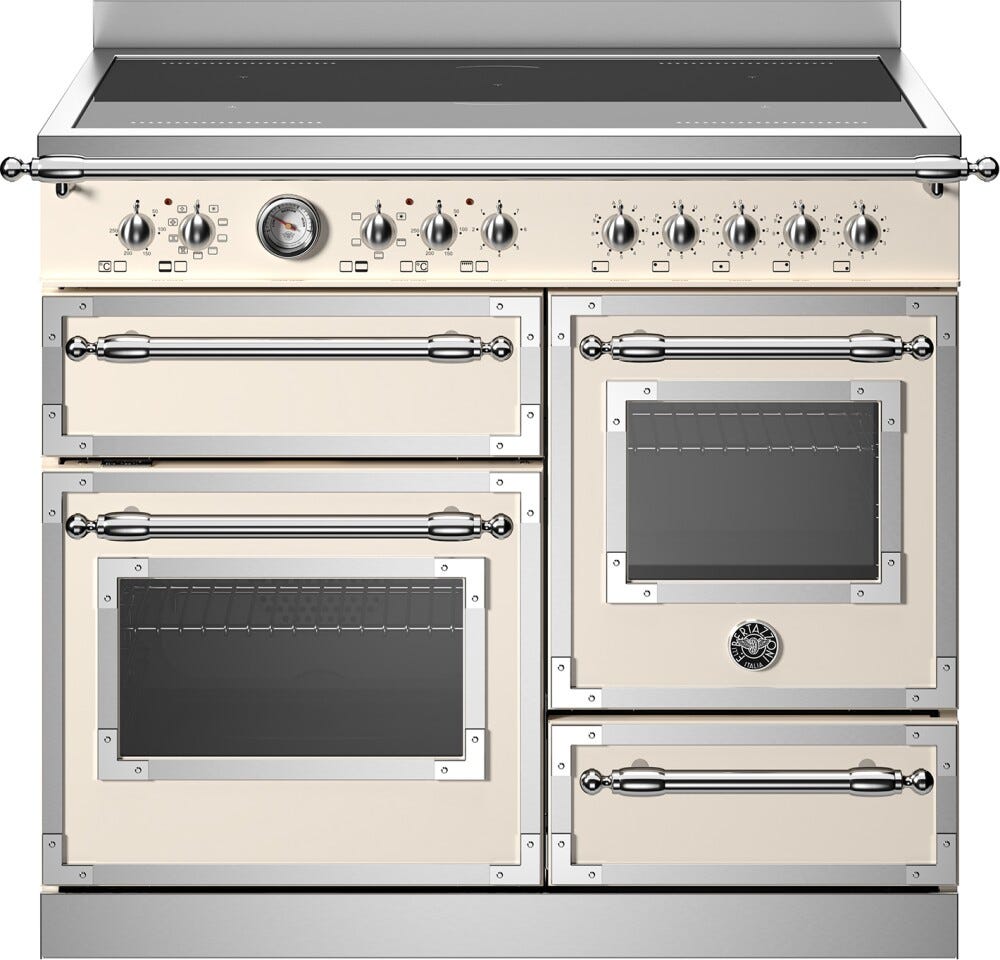 Bertazzoni HER105I3EAVT Heritage Cucina da accosto cm. 100 - 5 zone induzione + 3 forni elettrici - scaldavivande - avorio