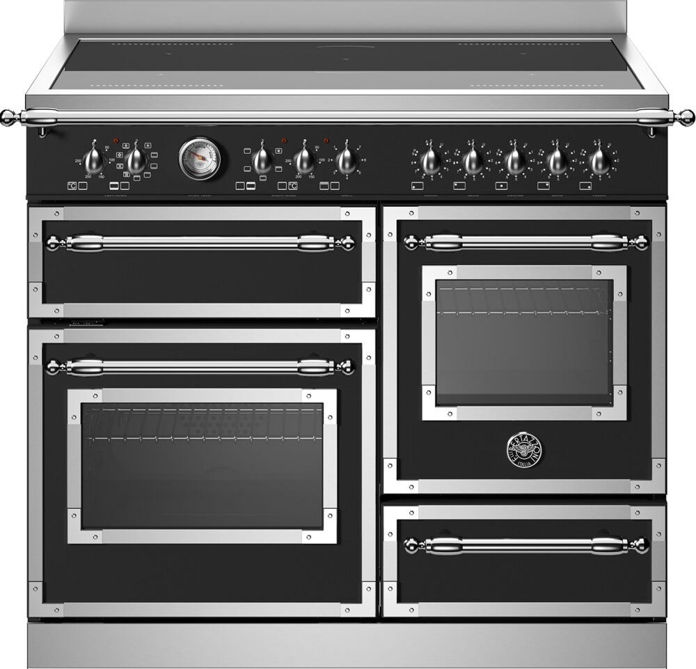 Bertazzoni HER105I3ENET Heritage Cucina da accosto cm. 100 - 5 zone induzione + 3 forni elettrici - scaldavivande - nero opaco