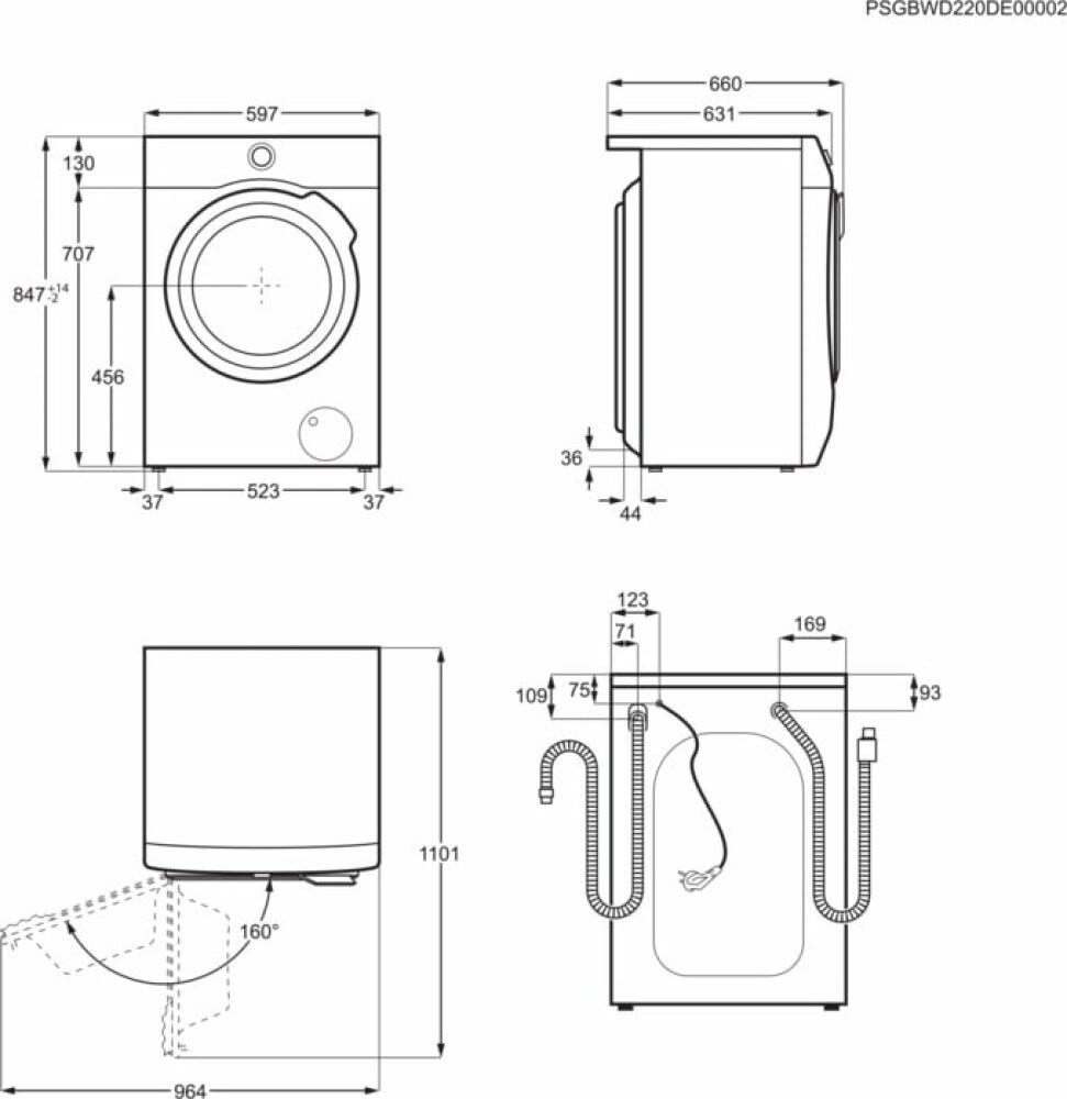 AEG LWR7D966OB KOMBI 7000 PROSTEAM® Lavasciuga cm. 60 - lavaggio 9 kg - asciugatura 6 kg - bianco