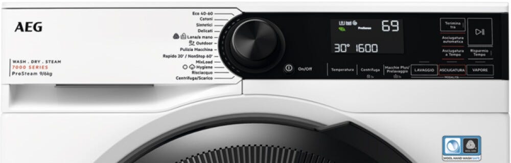 AEG LWR7D966OB KOMBI 7000 PROSTEAM® Lavasciuga cm. 60 - lavaggio 9 kg - asciugatura 6 kg - bianco