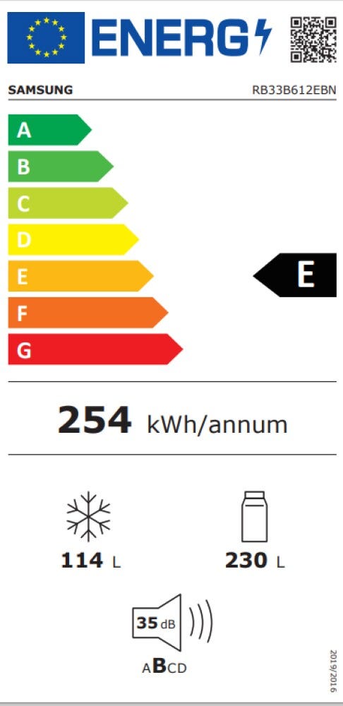 Samsung RB33B612EBN/EF Frigorifero con congelatore a libera installazione cm. 60 h. 185 - lt. 344 - nero