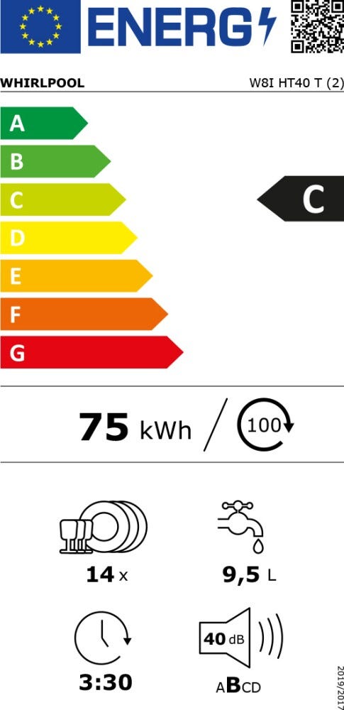 Whirlpool W8I HT40 T Lavastoviglie integrata totale cm. 60 - capacità 14 coperti