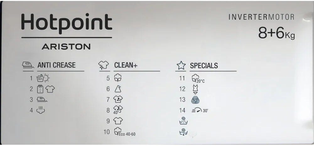 Hotpoint Ariston BI WDHG 861485 EU Lavasciuga da incasso cm. 60 - lavaggio 8 kg - asciugatura 6 kg - bianco