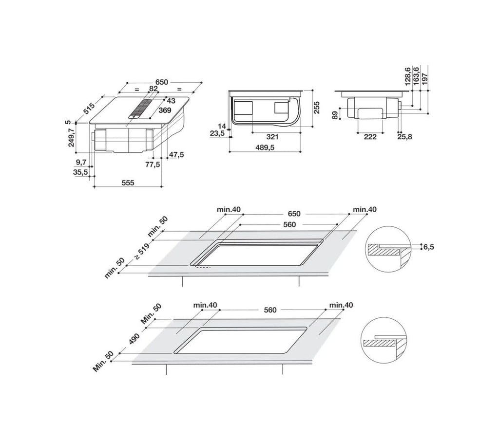 Whirlpool WVH 1065B Piano cottura a induzione con cappa integrata cm. 65 - vetroceramica nero