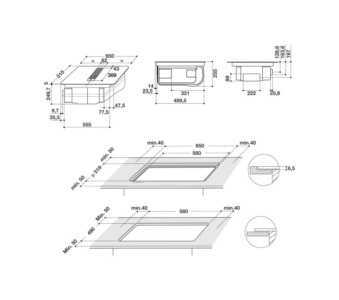 Whirlpool WVH 1065B Piano cottura a induzione con cappa integrata cm. 65 - vetroceramica nero