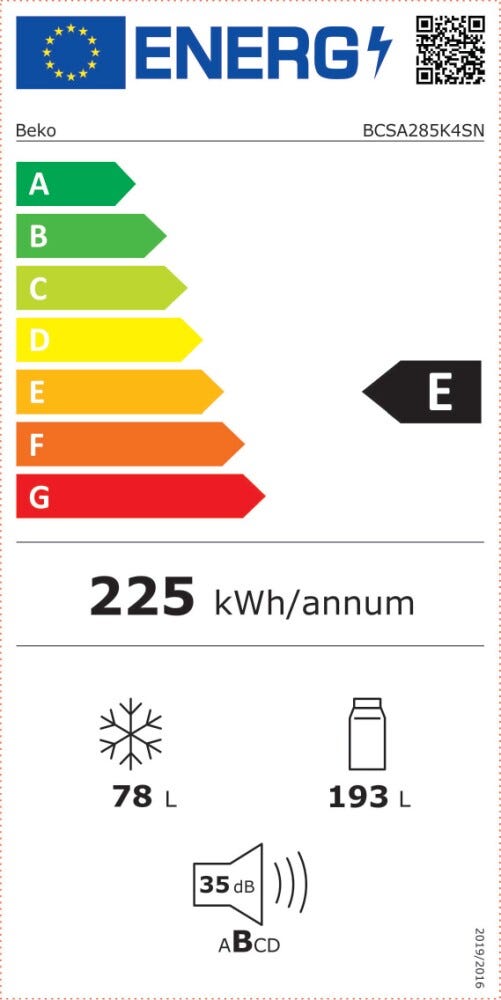 Beko BCSA285K4SN Frigorifero con congelatore da incasso cm. 54 h. 178 - lt. 285