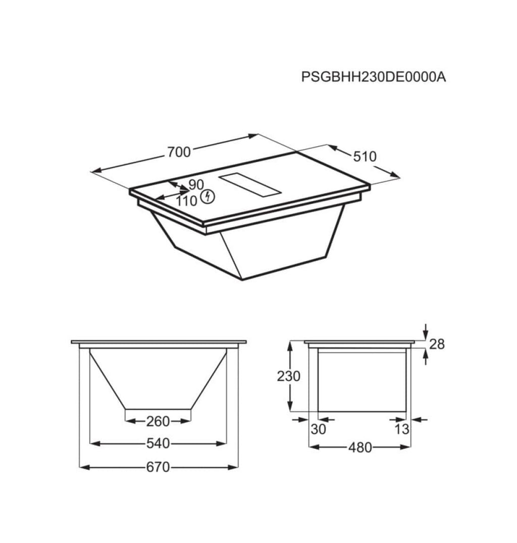 AEG NCH74B01CB 6000 COMBOPIANO Piano cottura a induzione con cappa integrata cm. 70 - vetroceramica nero