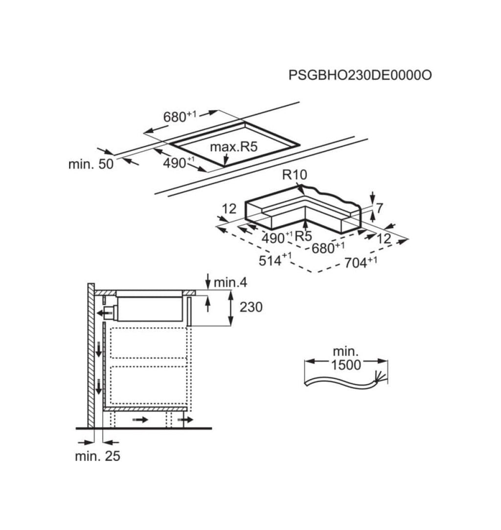 AEG NCH74B01CB 6000 COMBOPIANO Piano cottura a induzione con cappa integrata cm. 70 - vetroceramica nero