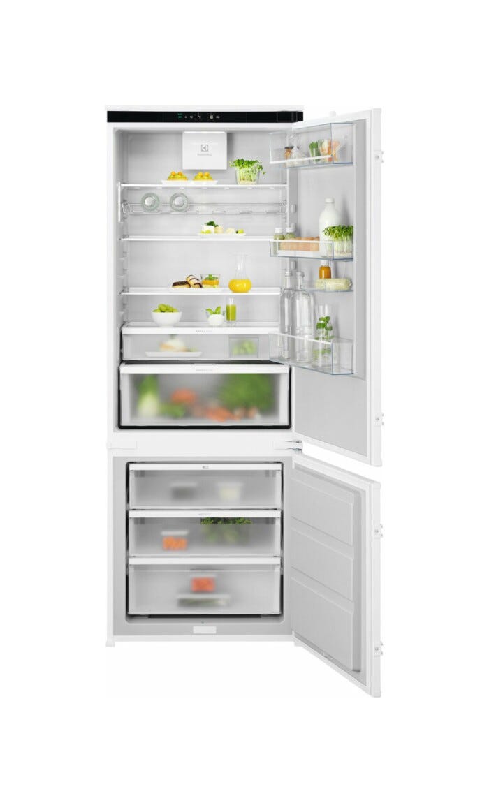 Electrolux KNR7TE75S Serie 700 Frigoriferon con congelatore da incasso, GreenZone 700 TwinTech, Total No Frost, FreeStore, 376 litri, Classe energetica E