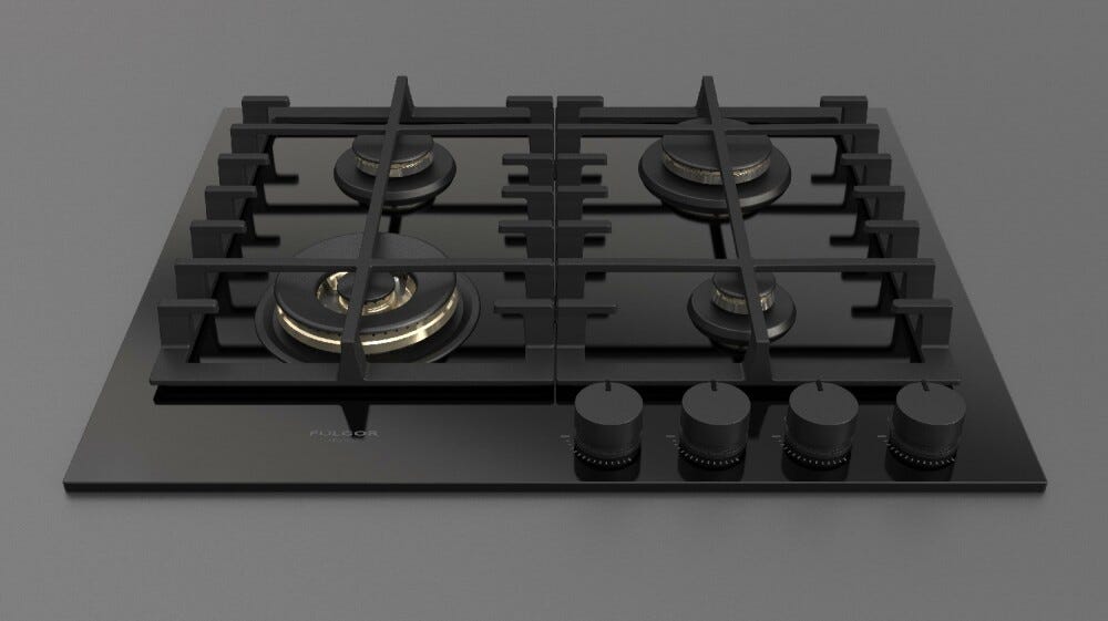 Fulgor FPH 604 G WK BKG GAS ON GLASS Piano cottura a gas cm. 62 - vetro nero