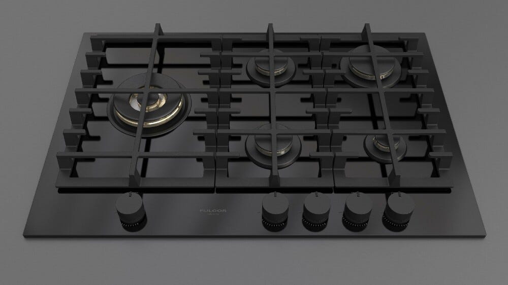Fulgor FPH 755 G WK BKG Gas On Glass Piano cottura a gas cm. 76 - vetro nero