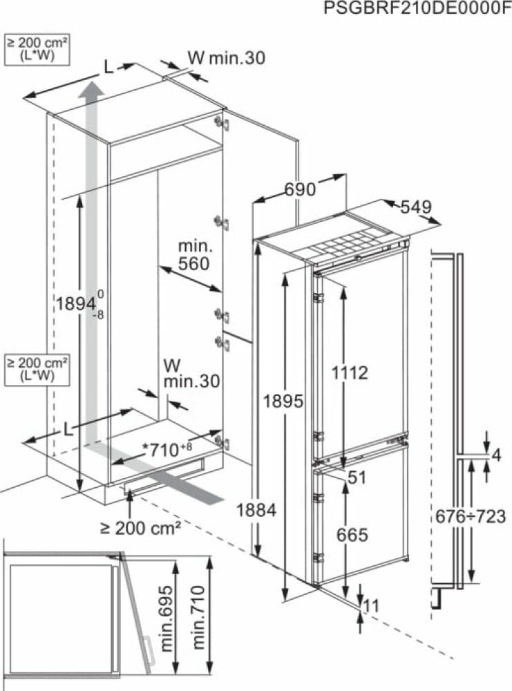 AEG NSC7P751ES 7000 Frigorifero con congelatore da incasso TwinTech Total No Frost, GreenZone+, 376 L, Classe E