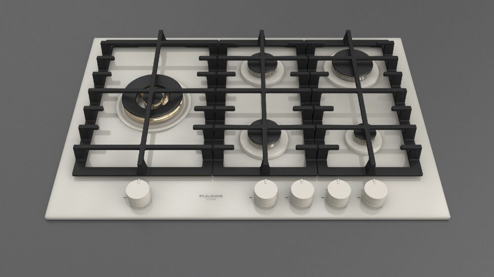 Fulgor FPH 755 G WK WHG Glass On Glass Piano cottura a gas cm. 76 - vetro bianco