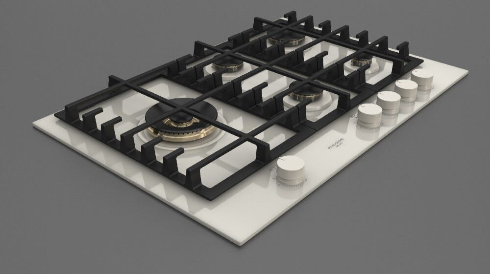 Fulgor FPH 755 G WK WHG Glass On Glass Piano cottura a gas cm. 76 - vetro bianco