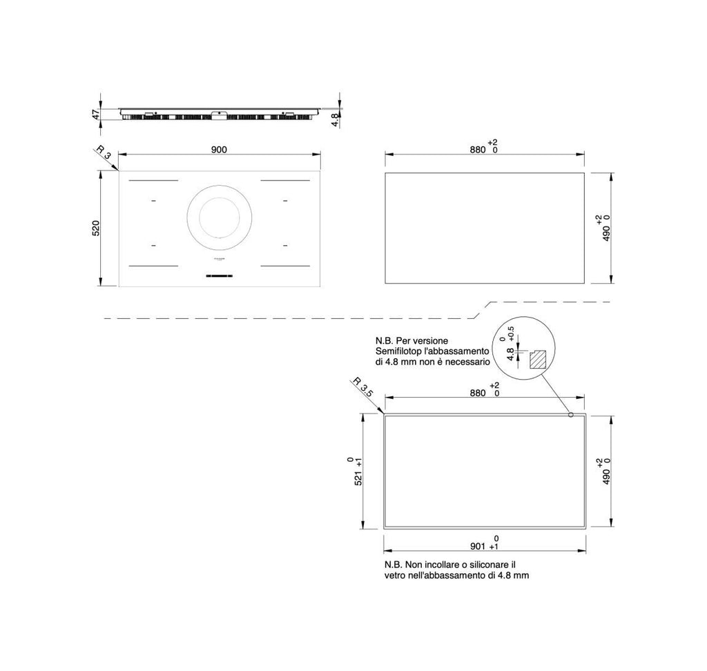 Fulgor FSH 905 ID WT MBK Piano cottura a induzione cm. 90 - vetroceramica nero opaco