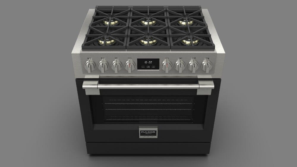 Fulgor FSRC 3606 GG ED 2F MBK Sofia Professional Cucina da accosto cm. 91 x 69 - 6 fuochi a gas + 1 forno gas - nero opaco