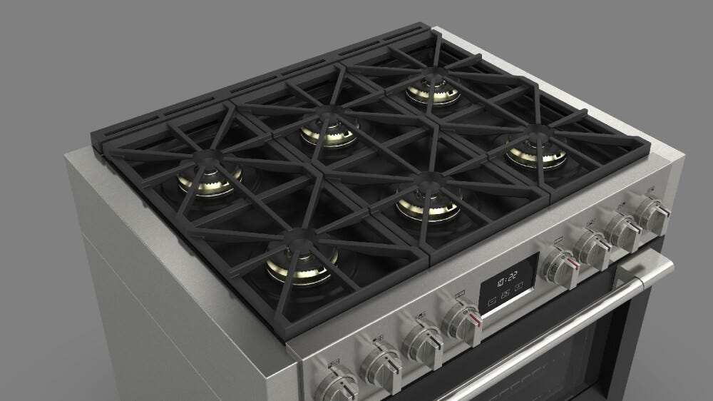 Fulgor FSRC 3606 GG ED 2F MBK Sofia Professional Cucina da accosto cm. 91 x 69 - 6 fuochi a gas + 1 forno gas - nero opaco
