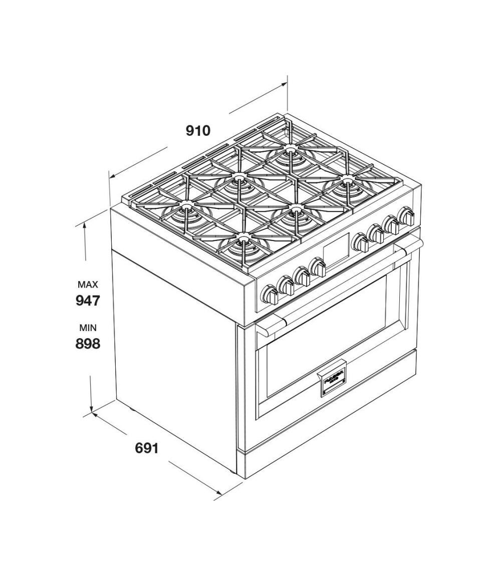 Fulgor FSRC 3606 GG ED 2F MBK Sofia Professional Cucina da accosto cm. 91 x 69 - 6 fuochi a gas + 1 forno gas - nero opaco