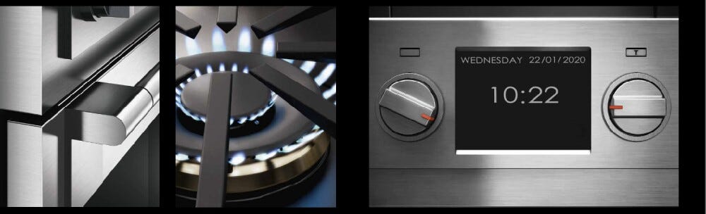 Fulgor FSRC 3606 GG ED 2F MBK Sofia Professional Cucina da accosto cm. 91 x 69 - 6 fuochi a gas + 1 forno gas - nero opaco