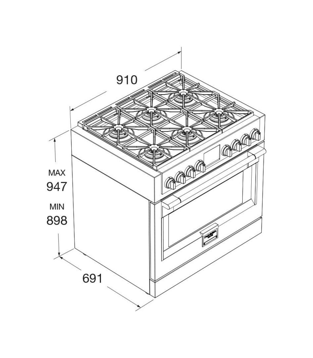 Fulgor FSRC 3606 P MG MK 2F MBK Sofia Professional Cucina da accosto cm. 91 x 69 - 6 fuochi a gas + 1 forno elettrico - nero opaco