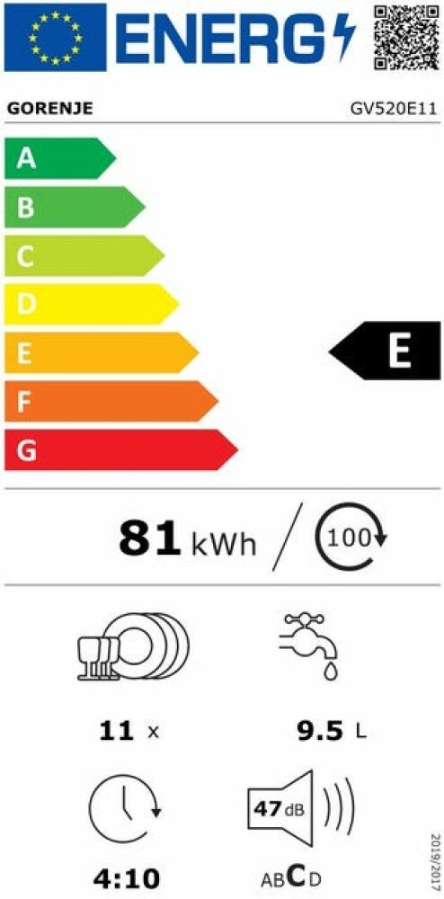Gorenje GV520E11 Lavastoviglie integrata totale cm. 45 - 11 coperti
