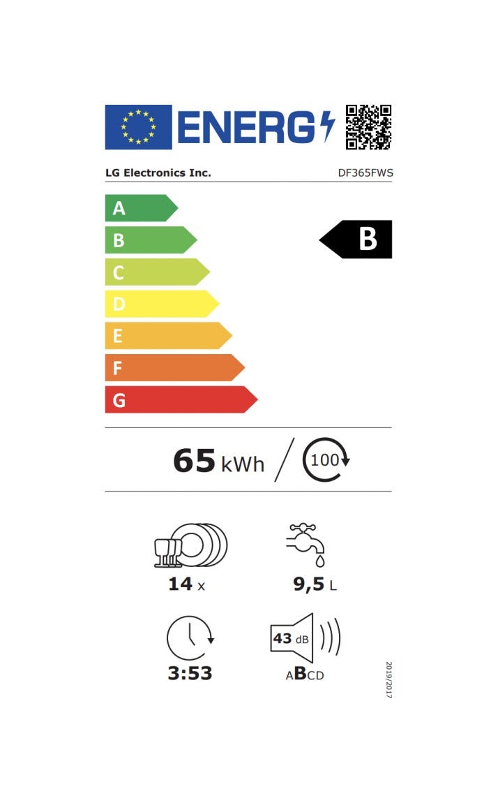 LG DF365FWS Lavastoviglie a libera installazione cm. 60 - 14 coperti - bianco