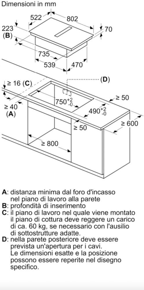 Bosch PVS811B16E Serie 4 Piano cottura induzione cm. 80 con cappa integrata da 500 m3/h - vetroceramica nero