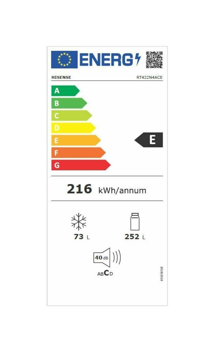 Hisense RT422N4ACE Frigorifero con congelatore a libera installazione - cm. 60 h. 170 - lt. 325 - inox