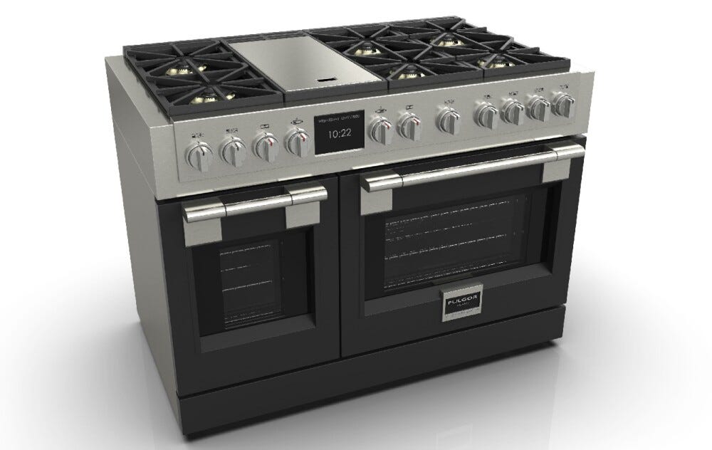 Fulgor FSRC 4807 2P MK 2F MBK Sofia Professional Cucina da accosto cm. 122 x 69 - 6 fuochi a gas con piastra teppanyaki + 2 forni elettrici - nero opaco