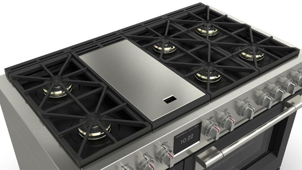 Fulgor FSRC 4807 2P MK 2F MBK Sofia Professional Cucina da accosto cm. 122 x 69 - 6 fuochi a gas con piastra teppanyaki + 2 forni elettrici - nero opaco