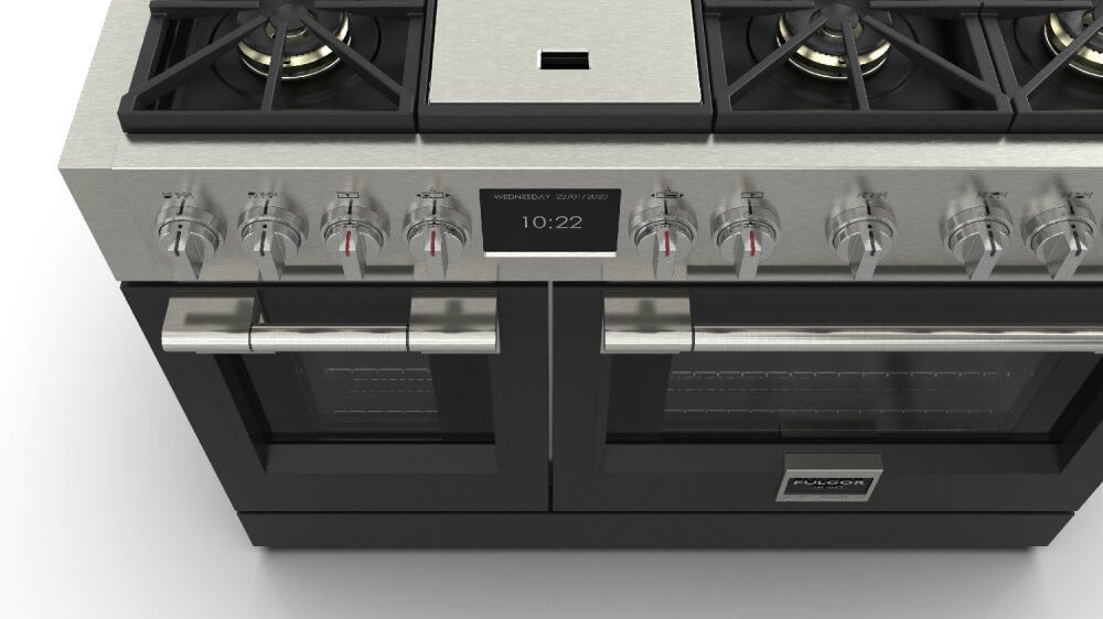 Fulgor FSRC 4807 2P MK 2F MBK Sofia Professional Cucina da accosto cm. 122 x 69 - 6 fuochi a gas con piastra teppanyaki + 2 forni elettrici - nero opaco