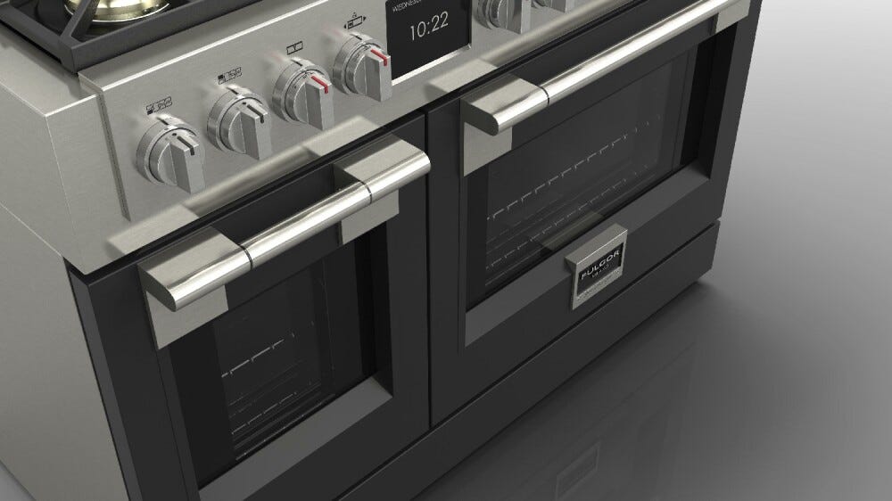 Fulgor FSRC 4807 2P MK 2F MBK Sofia Professional Cucina da accosto cm. 122 x 69 - 6 fuochi a gas con piastra teppanyaki + 2 forni elettrici - nero opaco