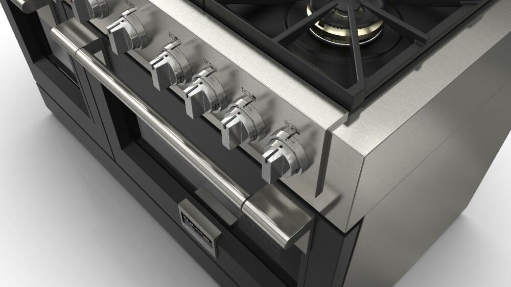 Fulgor FSRC 4807 2P MK 2F MBK Sofia Professional Cucina da accosto cm. 122 x 69 - 6 fuochi a gas con piastra teppanyaki + 2 forni elettrici - nero opaco