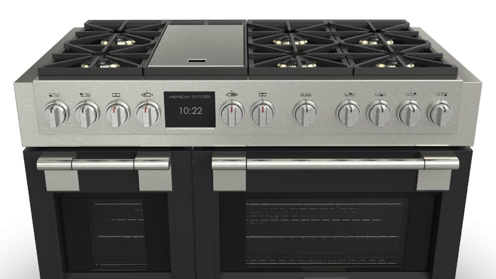 Fulgor FSRC 4807 2P MK 2F MBK Sofia Professional Cucina da accosto cm. 122 x 69 - 6 fuochi a gas con piastra teppanyaki + 2 forni elettrici - nero opaco