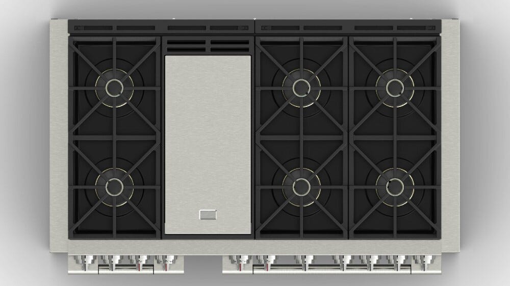 Fulgor FSRC 4807 2P MK 2F MBK Sofia Professional Cucina da accosto cm. 122 x 69 - 6 fuochi a gas con piastra teppanyaki + 2 forni elettrici - nero opaco