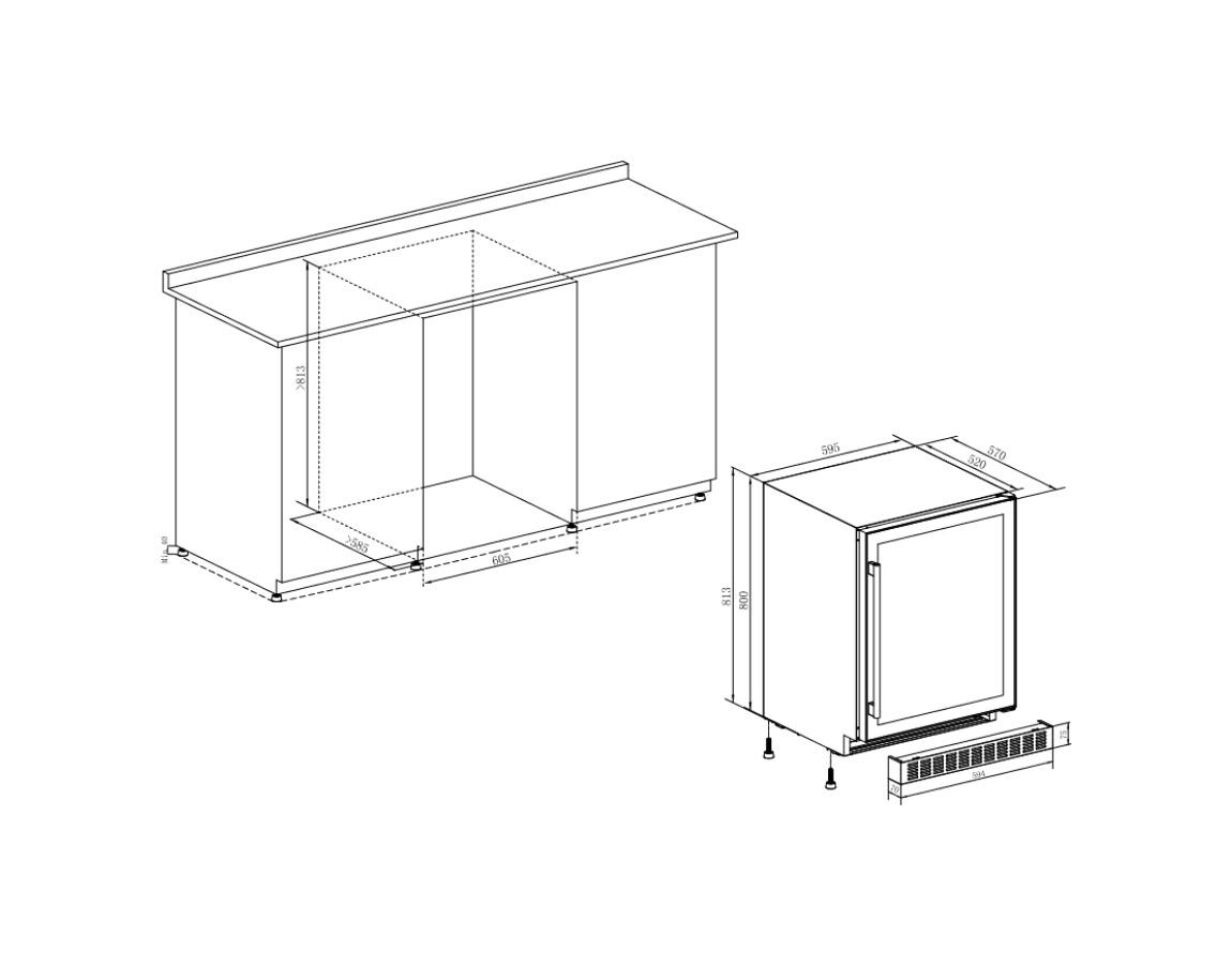Temptech CPROX60SRB Copenhagen Cantina vini da incasso cm. 60 h. 81 - 40 bottiglie - nero
