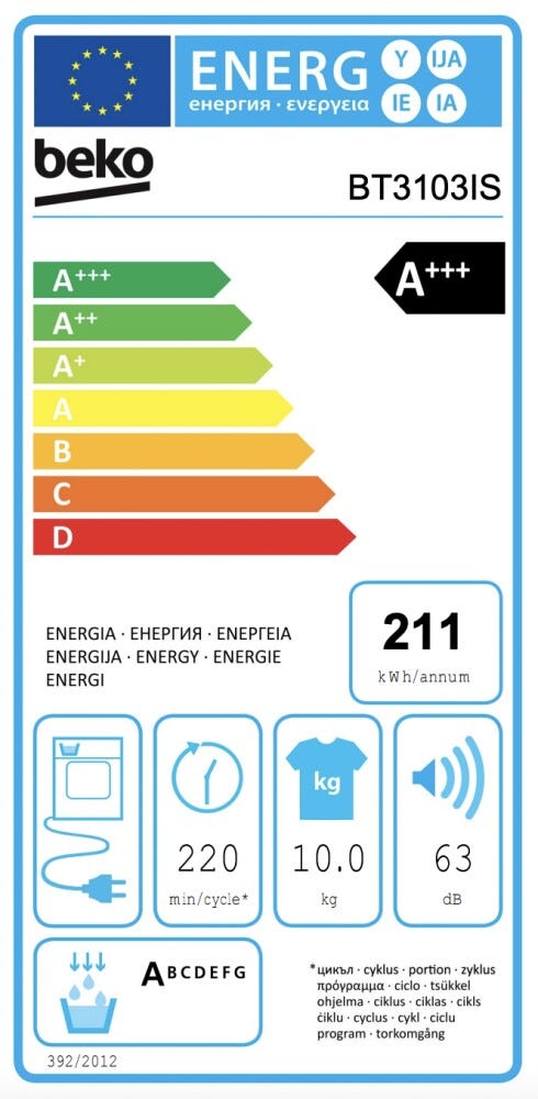 Beko BT3103IS Asciugatrice cm. 60 - capacità 10 kg - bianco