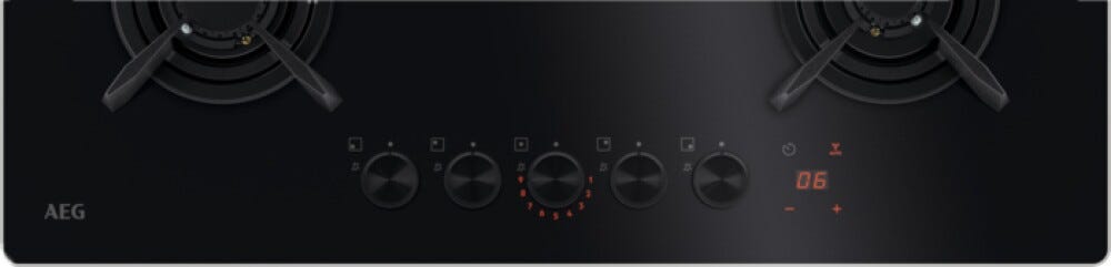 AEG HKB75453NB 8000 FLAMELIGHT Piano cottura a gas 75 cm Gas on Glass, 5 zone, FlameLight e Hob2Hood, vetro nero
