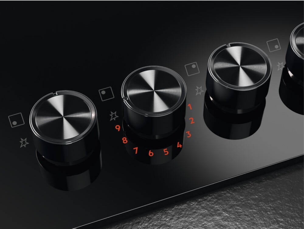 AEG HKB75453NB 8000 FLAMELIGHT Piano cottura a gas 75 cm Gas on Glass, 5 zone, FlameLight e Hob2Hood, vetro nero