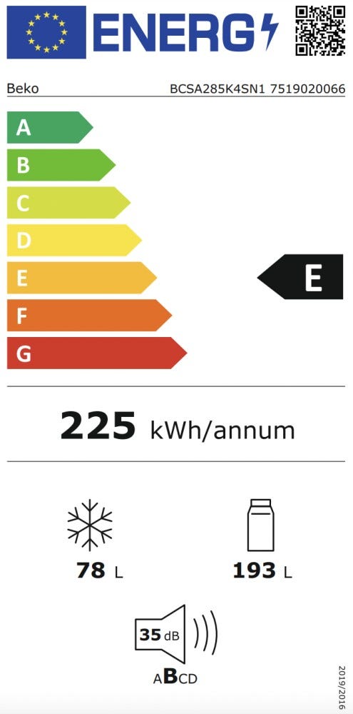 Beko BCSA285K4SN1 Frigorifero con congelatore ad incasso cm. 54 h. 178 - lt. 271