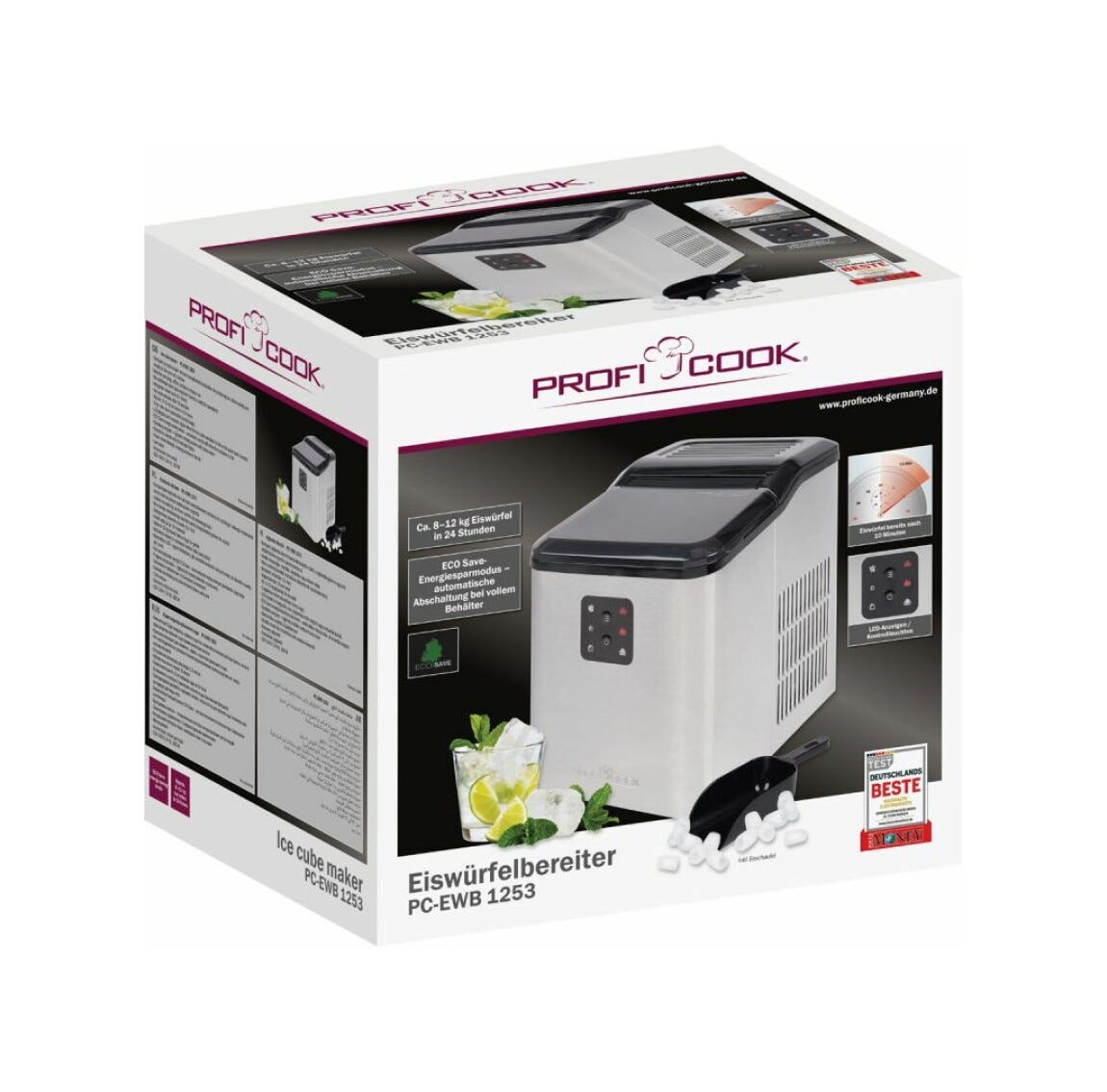 Clatronic PC-EWB 1253 Macchina per il ghiaccio cm. 22 h. 30 - capacità 12 kg - inox