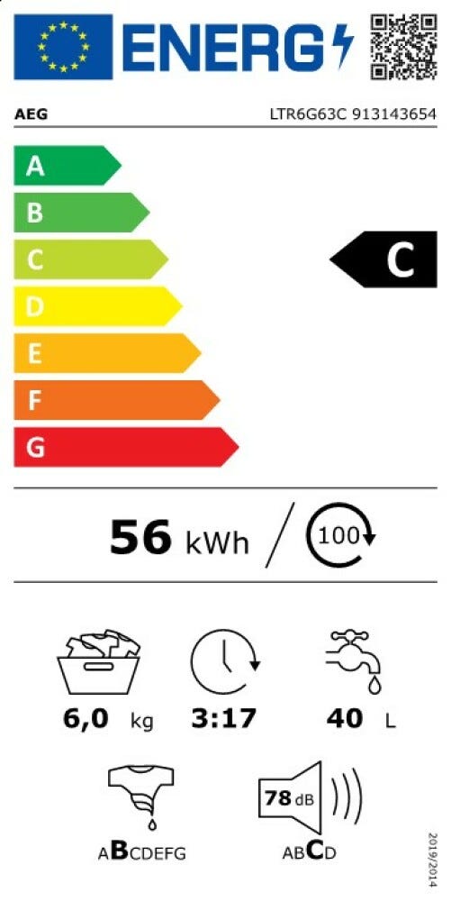 AEG LTR6G63C SERIE 6000 PROSENSE® Lavatrice a carica dall'alto cm. 40 - capacità 6 kg - bianco