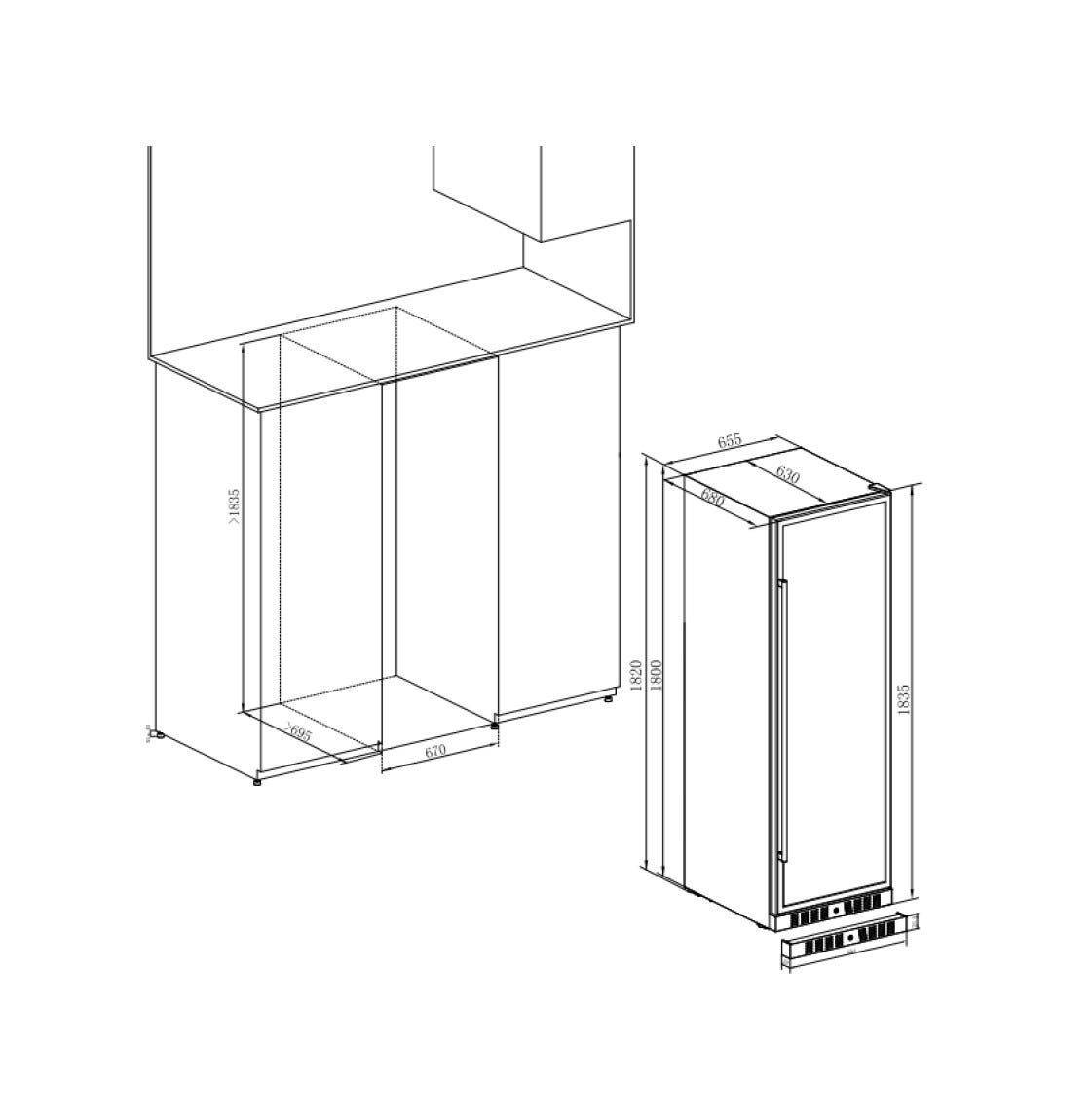 Temptech CPRO1800SRB Copenaghen Cantina vino a libera installazione - cm. 66 h. 184 - 143 bottiglie - nero