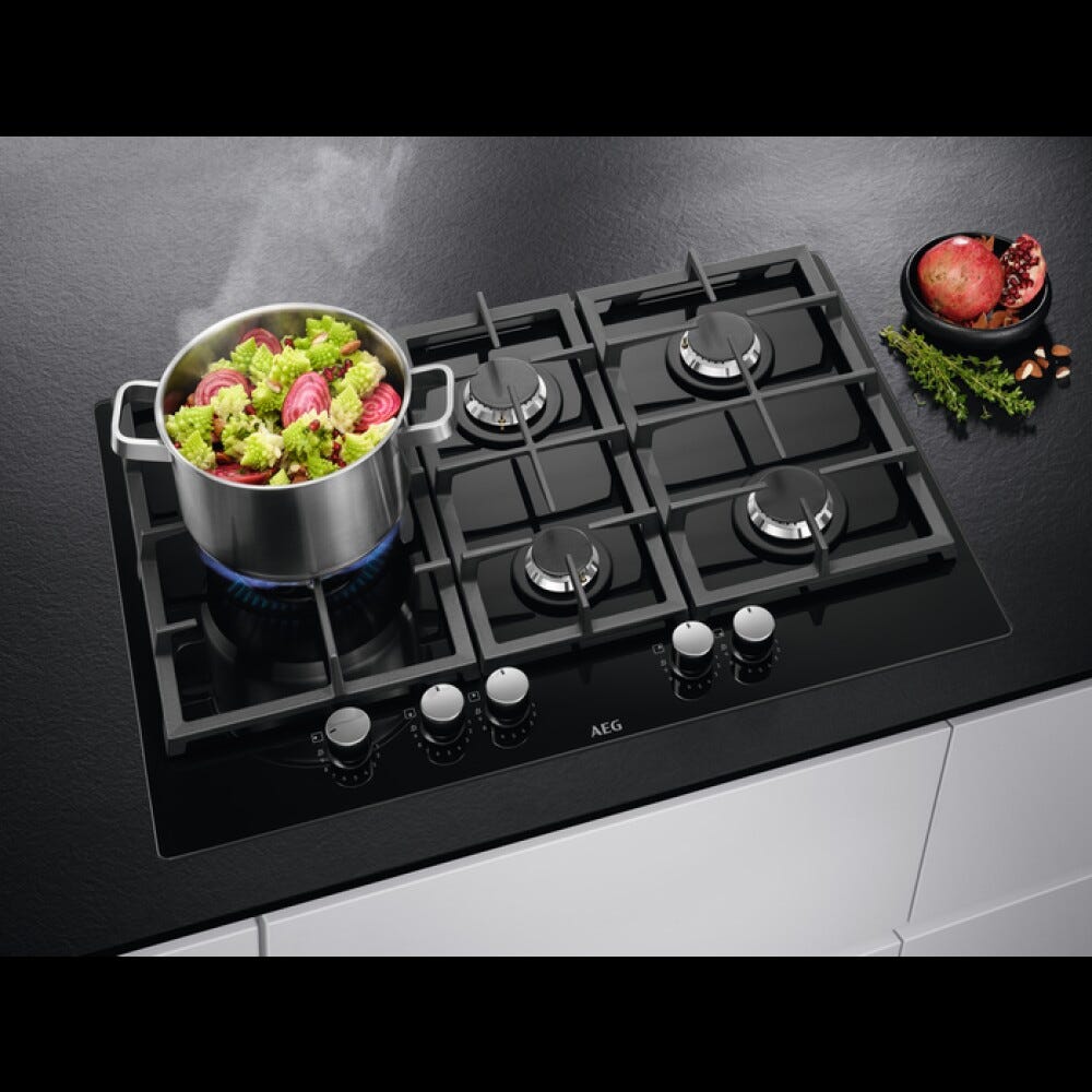 AEG HKB75820NB Gas On Glss Serie 6000 Piano cottura a gas cm. 75 - vetro nero