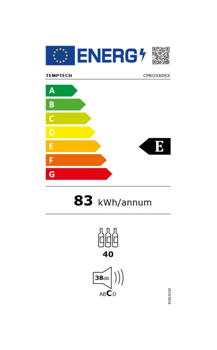 Temptech CPROX60SX Copenhagen Cantina vini da incasso cm. 60 h. 81 - 40 bottiglie - inox