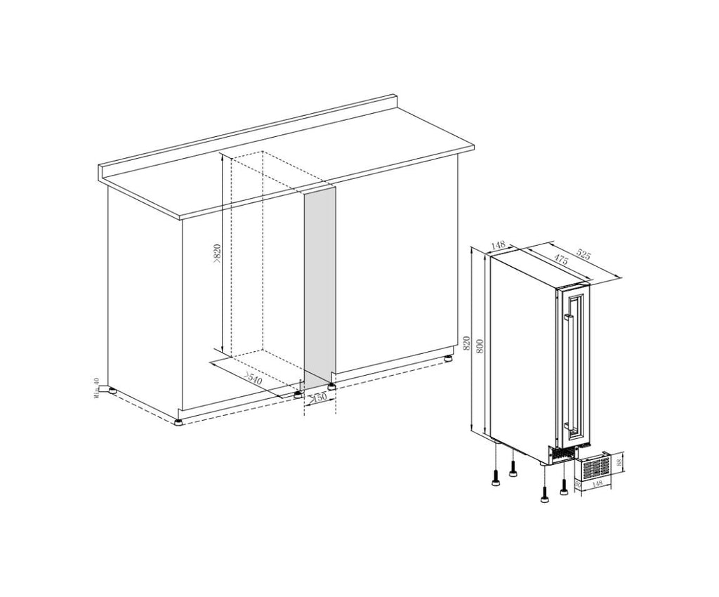 Temptech OX15SRB Oslo Cantina vini da incasso cm. 15 h. 81 - 6 bottiglie - nero