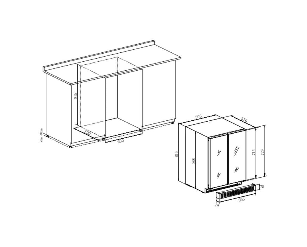 Temptech OX2DX60DRB Oslo Cantina vini da incasso cm. 60 h. 81 - 38 bottiglie - nero