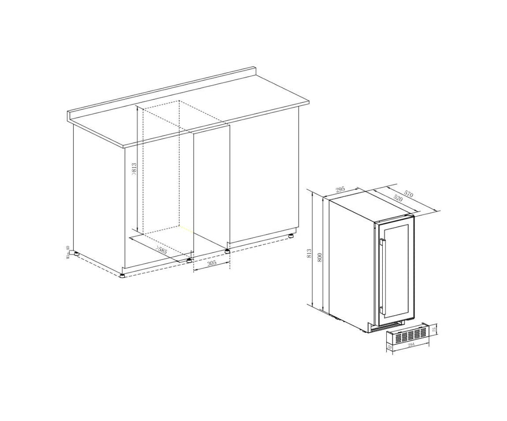 Temptech OX30DRB Oslo Cantina vini da incasso cm. 30 h. 81 - 17 bottiglie - nero