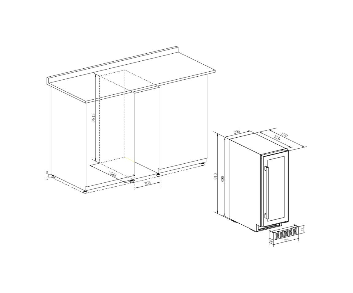 Temptech OX30DX Oslo Cantina vini da incasso cm. 30 h. 81 - 17 bottiglie - inox