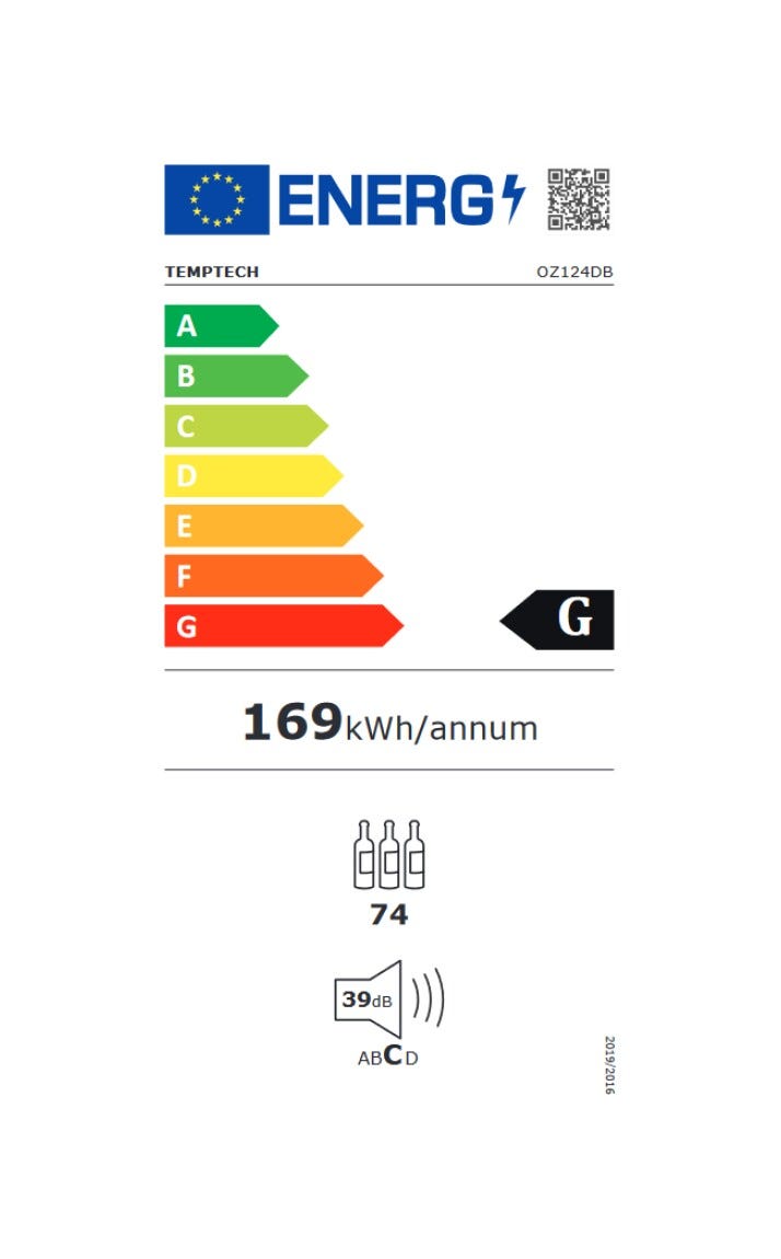 Temptech OZ124DB Oslo Cantina vini da incasso - cm. 59 h. 123 - 74 bottiglie - nero